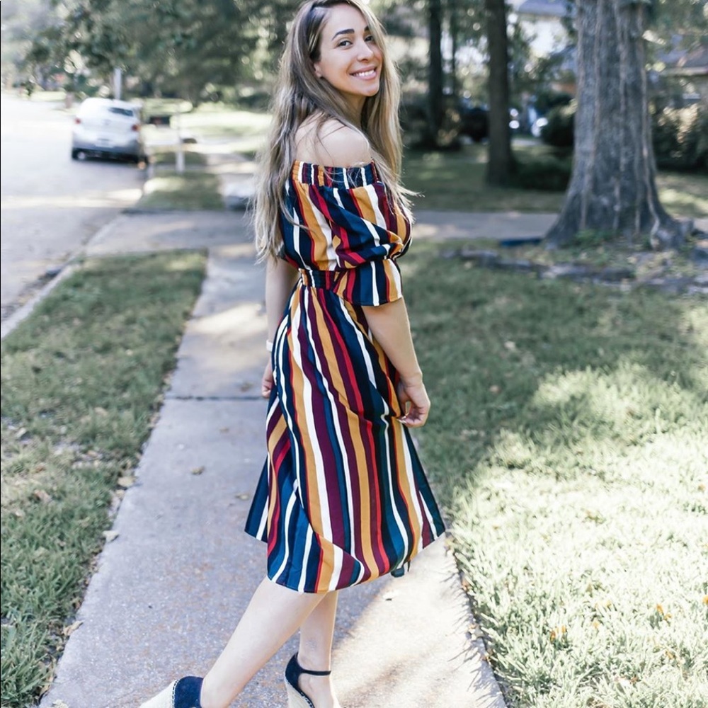 Off Shoulder Stripe Dress